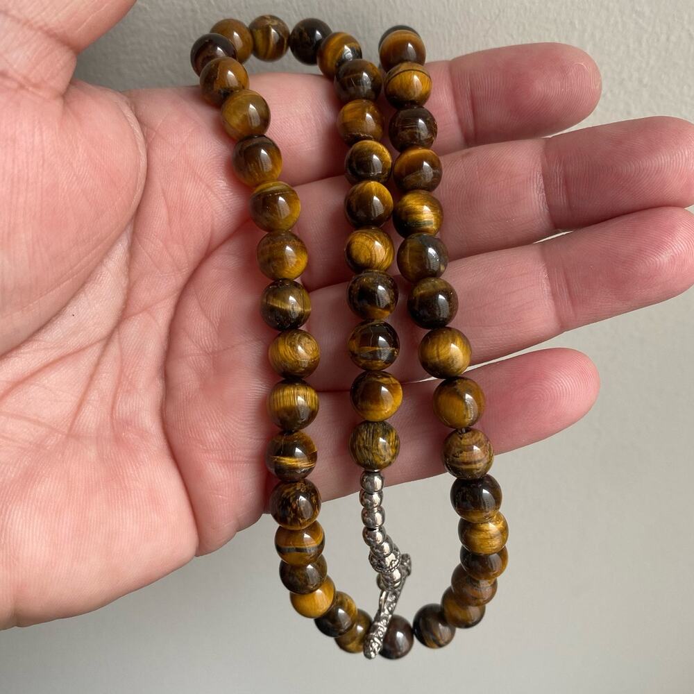 Vintage Tiger Eye Necklace Single Strand 8mm Round Beads Gemstone 19” Length - Picture 5 of 7
